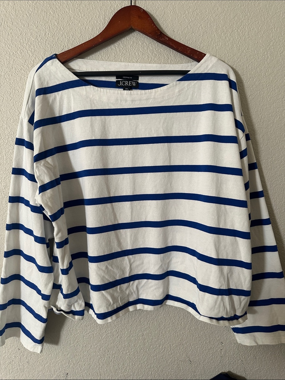 J. Crew White Top with Blue Horizontal Stripes — Boatneck Long Sleeve